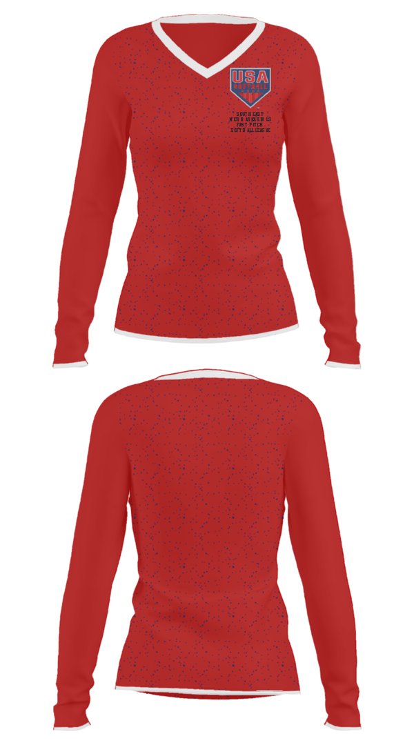 Women's Long Sleeve Vneck Shirt, Southeast Nebraska Girls Fast Pitch Softball League, Softball, Teamtime, Team time, sublimation, custom sports apparel, team uniforms, spirit wear, spiritwear, sports uniforms, custom shirts, team store, custom team store, fundraiser sports, apparel fundraiser