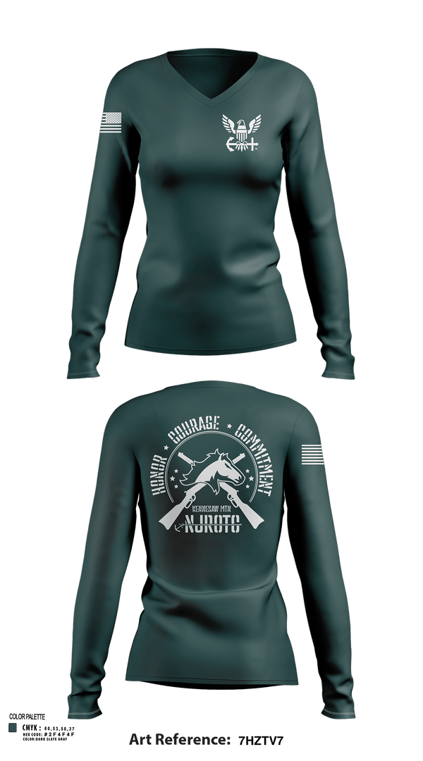 Womens Long Sleeve Vneck Shirt, Kennesaw Mountain NJROTC, Navy, Teamtime, Team time, sublimation, custom sports apparel, team uniforms, spirit wear, spiritwear, sports uniforms, custom shirts, team store, custom team store, fundraiser sports, apparel fundraiser