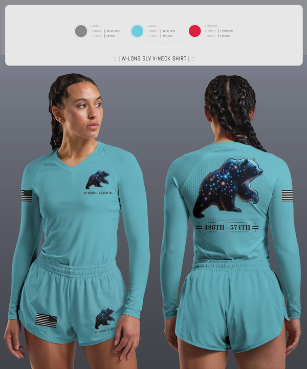 Womens Long Sleeve Vneck Shirt, 486th/574th, , Teamtime, Team time, sublimation, custom sports apparel, team uniforms, spirit wear, spiritwear, sports uniforms, custom shirts, team store, custom team store, fundraiser sports, apparel fundraiser