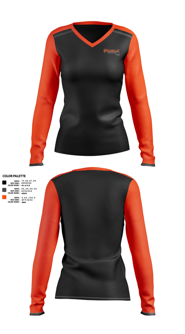 Womens Long Sleeve Vneck Shirt, Valhalla Hatchets, , Teamtime, Team time, sublimation, custom sports apparel, team uniforms, spirit wear, spiritwear, sports uniforms, custom shirts, team store, custom team store, fundraiser sports, apparel fundraiser