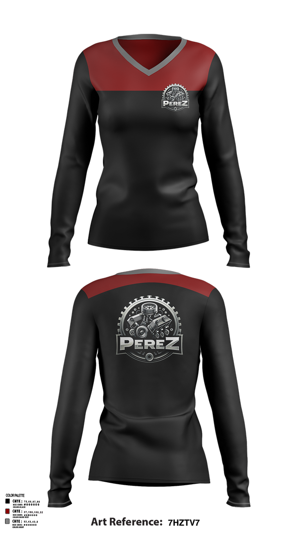 Womens Long Sleeve Vneck Shirt 1, PÉREZ MOTORS, , Teamtime, Team time, sublimation, custom sports apparel, team uniforms, spirit wear, spiritwear, sports uniforms, custom shirts, team store, custom team store, fundraiser sports, apparel fundraiser