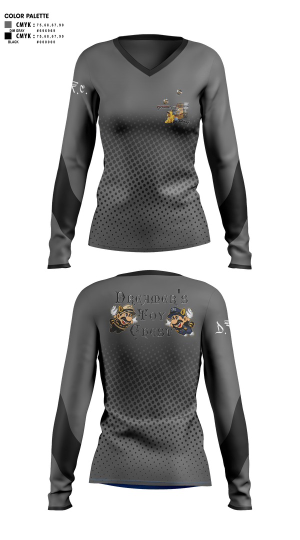 Womens Long Sleeve Vneck Shirt 1, Dreamer's Toy Chest, , Teamtime, Team time, sublimation, custom sports apparel, team uniforms, spirit wear, spiritwear, sports uniforms, custom shirts, team store, custom team store, fundraiser sports, apparel fundraiser