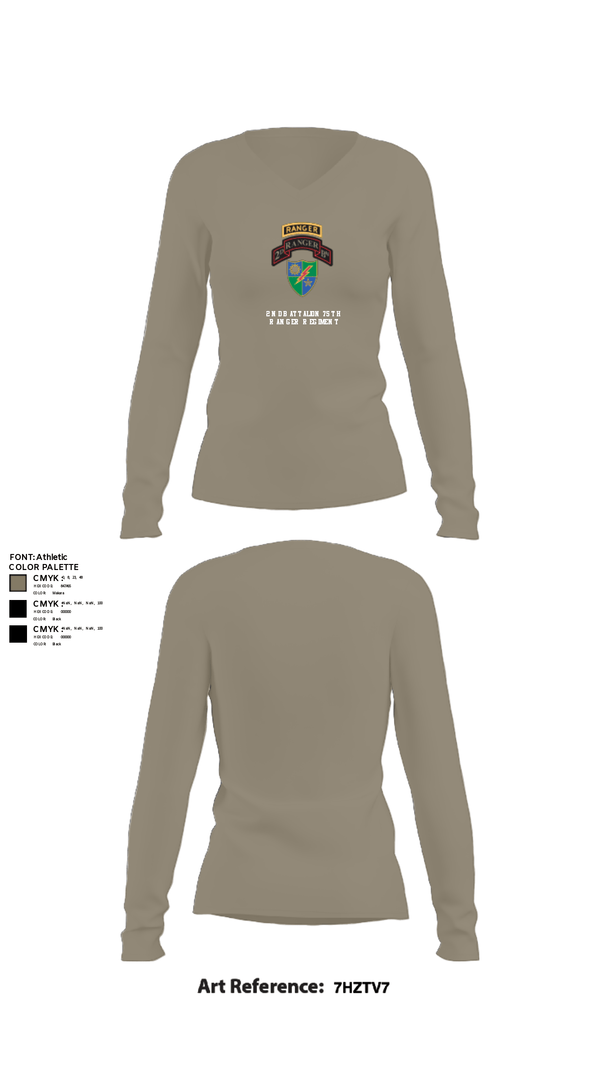 Women's Long Sleeve Vneck Shirt, 2nd Battalion 75th Ranger Regiment, , Teamtime, Team time, sublimation, custom sports apparel, team uniforms, spirit wear, spiritwear, sports uniforms, custom shirts, team store, custom team store, fundraiser sports, apparel fundraiser