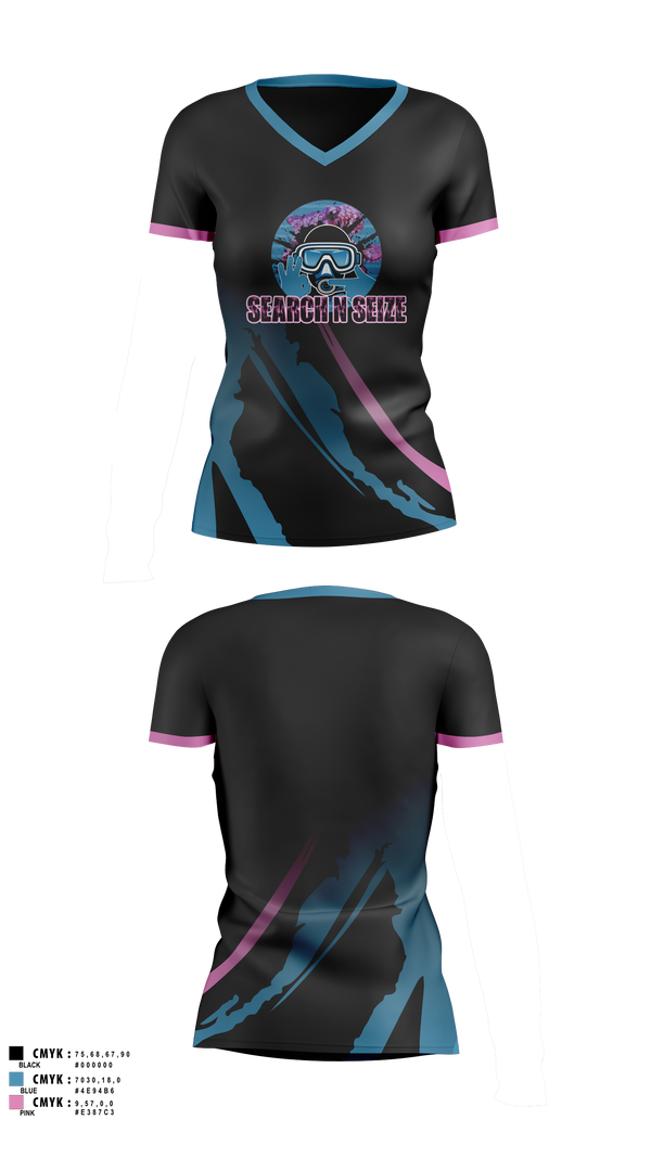 Womens Short Sleeve Vneck Shirt, SearchNSeize, Swimming, Teamtime, Team time, sublimation, custom sports apparel, team uniforms, spirit wear, spiritwear, sports uniforms, custom shirts, team store, custom team store, fundraiser sports, apparel fundraiser