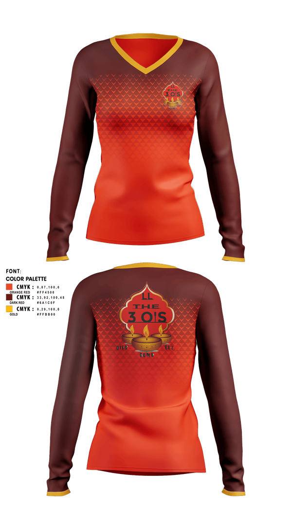 Womens Long Sleeve Vneck Shirt, 3 O's, , Teamtime, Team time, sublimation, custom sports apparel, team uniforms, spirit wear, spiritwear, sports uniforms, custom shirts, team store, custom team store, fundraiser sports, apparel fundraiser