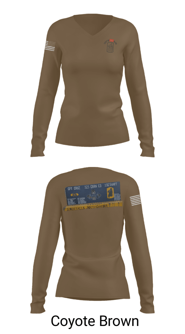 Women's Long Sleeve Vneck Shirt, 323 chem maint, Army, Teamtime, Team time, sublimation, custom sports apparel, team uniforms, spirit wear, spiritwear, sports uniforms, custom shirts, team store, custom team store, fundraiser sports, apparel fundraiser