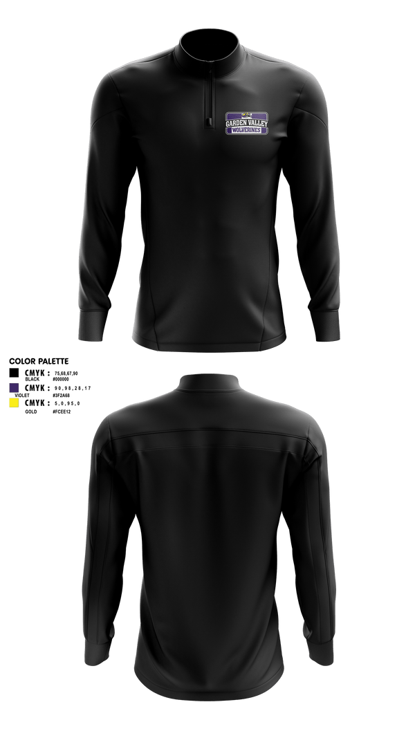 Quarter Zip Jacket, Garden Valley Wolverines, Spirit Store, Teamtime, Team time, sublimation, custom sports apparel, team uniforms, spirit wear, spiritwear, sports uniforms, custom shirts, team store, custom team store, fundraiser sports, apparel fundraiser