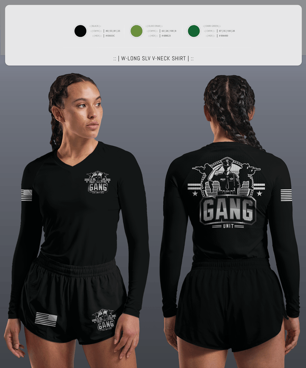 Womens Long Sleeve Vneck Shirt, Gang Unit, Police, Teamtime, Team time, sublimation, custom sports apparel, team uniforms, spirit wear, spiritwear, sports uniforms, custom shirts, team store, custom team store, fundraiser sports, apparel fundraiser