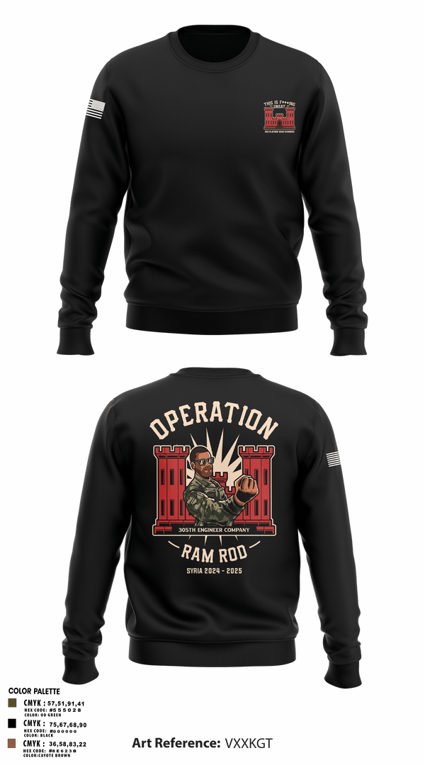 Crew Neck Sweatshirt, 305th En Co, Army, Teamtime, Team time, sublimation, custom sports apparel, team uniforms, spirit wear, spiritwear, sports uniforms, custom shirts, team store, custom team store, fundraiser sports, apparel fundraiser
