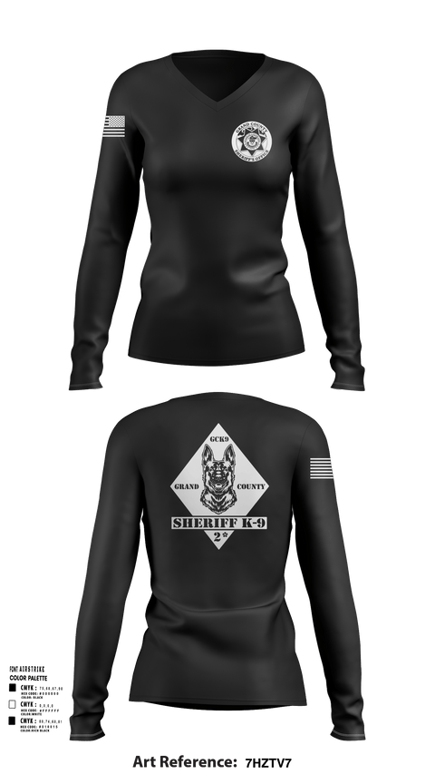 Womens Long Sleeve Vneck Shirt, GCSO K9, , Teamtime, Team time, sublimation, custom sports apparel, team uniforms, spirit wear, spiritwear, sports uniforms, custom shirts, team store, custom team store, fundraiser sports, apparel fundraiser