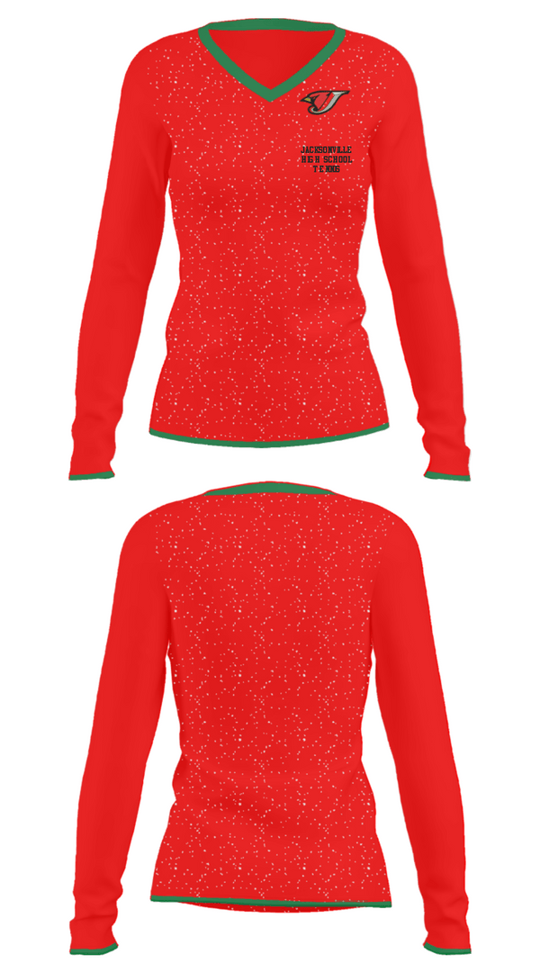 Women's Long Sleeve Vneck Shirt, Jacksonville High School Tennis, Tennis, Teamtime, Team time, sublimation, custom sports apparel, team uniforms, spirit wear, spiritwear, sports uniforms, custom shirts, team store, custom team store, fundraiser sports, apparel fundraiser