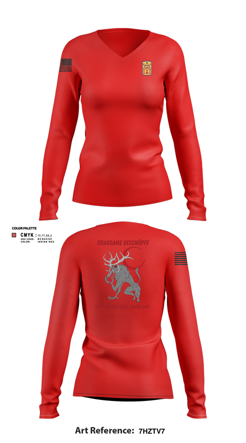 Womens Long Sleeve Vneck Shirt, Bravo 1-57 ADAR, Army, Teamtime, Team time, sublimation, custom sports apparel, team uniforms, spirit wear, spiritwear, sports uniforms, custom shirts, team store, custom team store, fundraiser sports, apparel fundraiser