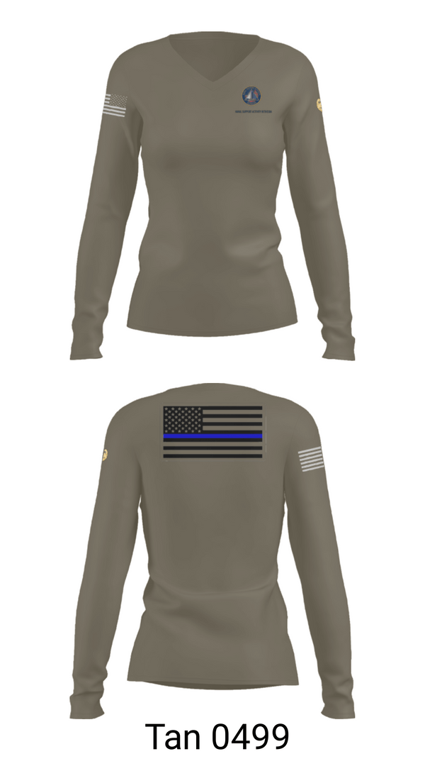 Womens Long Sleeve Vneck Shirt, NAVAL SUPPORT ACTIVITY BETHESDA SECURITY FORCES, Navy, Teamtime, Team time, sublimation, custom sports apparel, team uniforms, spirit wear, spiritwear, sports uniforms, custom shirts, team store, custom team store, fundraiser sports, apparel fundraiser