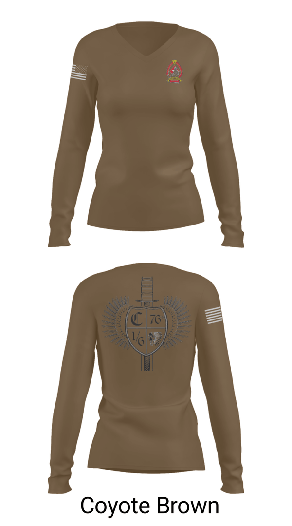 Women's Long Sleeve Vneck Shirt, 1/6 Charlie company, , Teamtime, Team time, sublimation, custom sports apparel, team uniforms, spirit wear, spiritwear, sports uniforms, custom shirts, team store, custom team store, fundraiser sports, apparel fundraiser