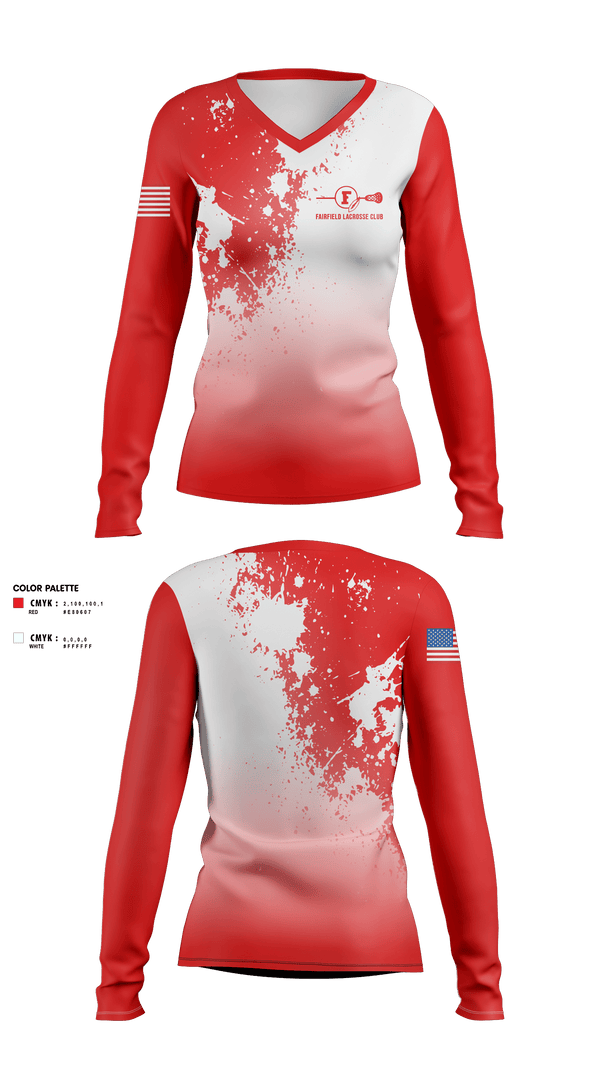 Womens Long Sleeve Vneck Shirt, Fairfield Lacrosse Club, Women's Lacrosse, Teamtime, Team time, sublimation, custom sports apparel, team uniforms, spirit wear, spiritwear, sports uniforms, custom shirts, team store, custom team store, fundraiser sports, apparel fundraiser