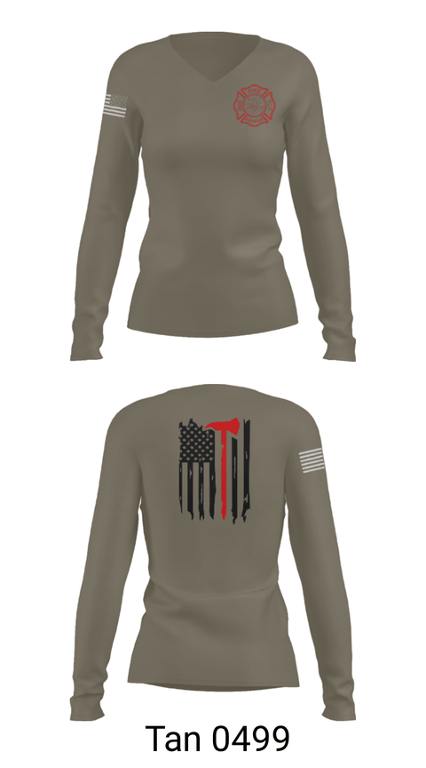 Women's Long Sleeve Vneck Shirt, Okay Fire & Rescue, Fire Department, Teamtime, Team time, sublimation, custom sports apparel, team uniforms, spirit wear, spiritwear, sports uniforms, custom shirts, team store, custom team store, fundraiser sports, apparel fundraiser
