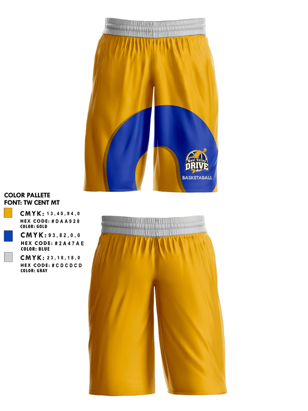Mens Basketball Shorts, West Valley Drive Basketball, Men's Basketball, Teamtime, Team time, sublimation, custom sports apparel, team uniforms, spirit wear, spiritwear, sports uniforms, custom shirts, team store, custom team store, fundraiser sports, apparel fundraiser