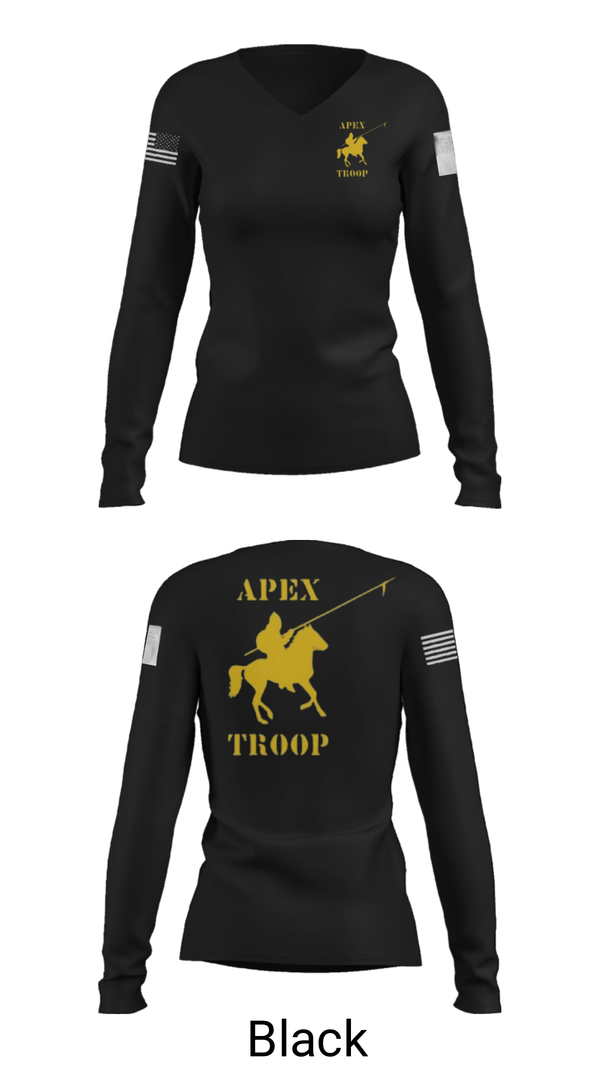 Women's Long Sleeve Vneck Shirt, Alpha Troop, 1-221 CAV, National Guard, Teamtime, Team time, sublimation, custom sports apparel, team uniforms, spirit wear, spiritwear, sports uniforms, custom shirts, team store, custom team store, fundraiser sports, apparel fundraiser