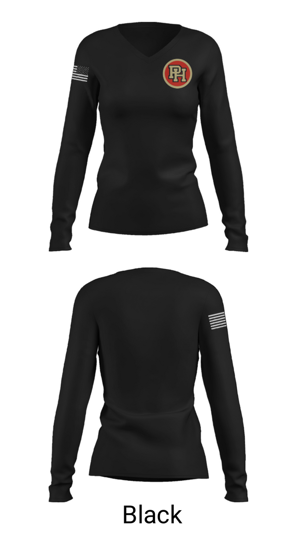 Womens Long Sleeve Vneck Shirt, Penn Hills High School Cheer, Cheer, Teamtime, Team time, sublimation, custom sports apparel, team uniforms, spirit wear, spiritwear, sports uniforms, custom shirts, team store, custom team store, fundraiser sports, apparel fundraiser