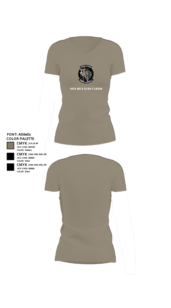 Women's Short Sleeve Vneck Shirt, 90th ASB B co 4Th Platoon, Army, Teamtime, Team time, sublimation, custom sports apparel, team uniforms, spirit wear, spiritwear, sports uniforms, custom shirts, team store, custom team store, fundraiser sports, apparel fundraiser