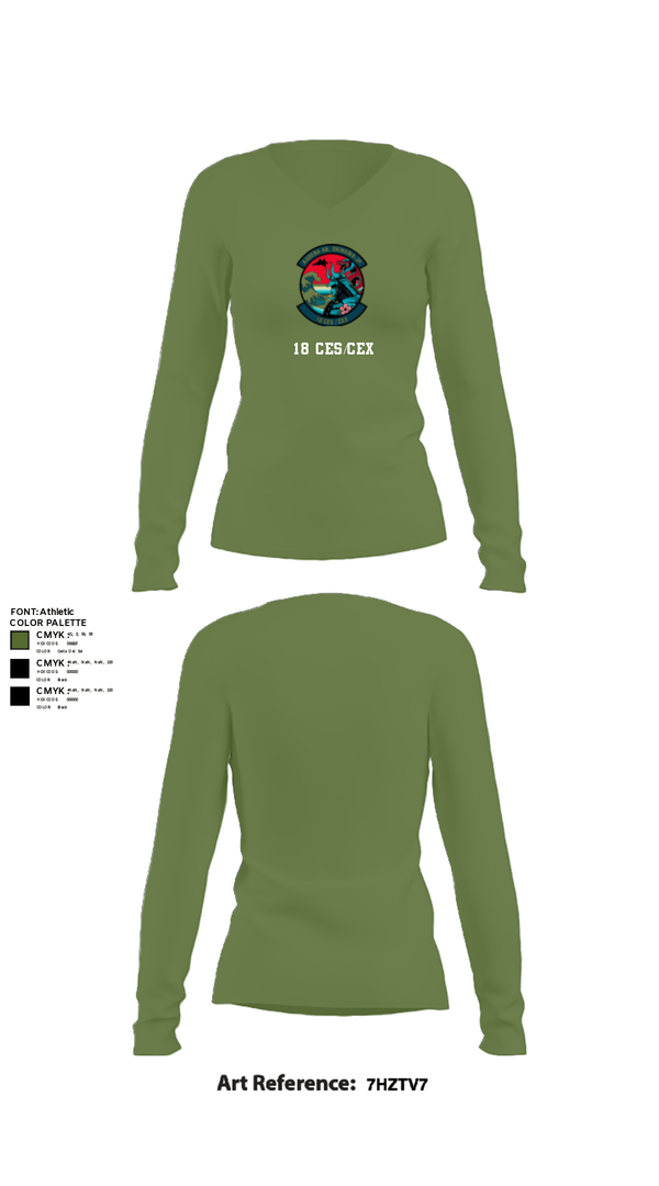 Women's Long Sleeve Vneck Shirt, 18 CES/CEX, , Teamtime, Team time, sublimation, custom sports apparel, team uniforms, spirit wear, spiritwear, sports uniforms, custom shirts, team store, custom team store, fundraiser sports, apparel fundraiser