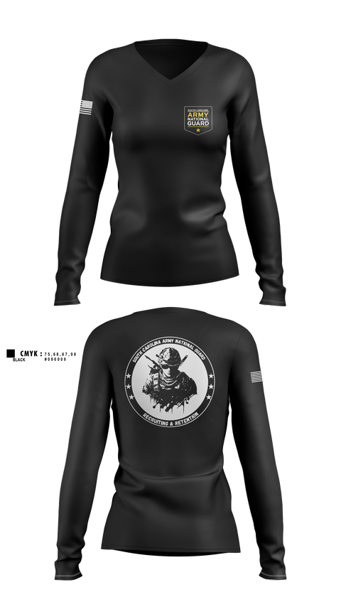 Womens Long Sleeve Vneck Shirt, Recruiting & Retention, National Guard, Teamtime, Team time, sublimation, custom sports apparel, team uniforms, spirit wear, spiritwear, sports uniforms, custom shirts, team store, custom team store, fundraiser sports, apparel fundraiser