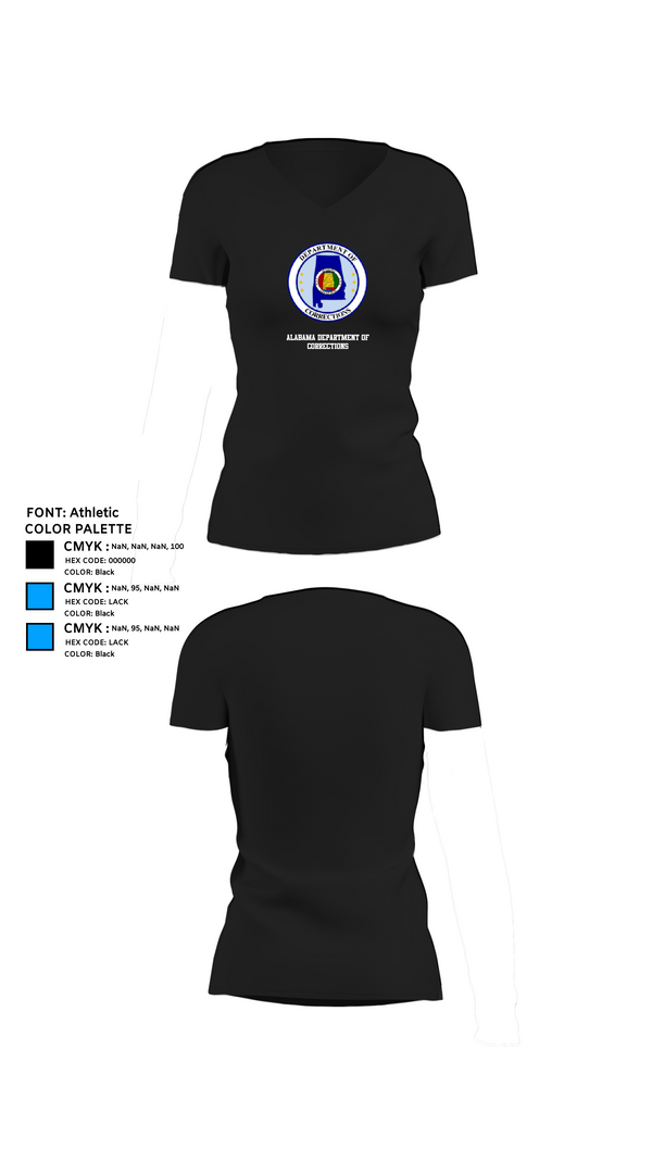 Womens Short Sleeve Vneck Shirt, Alabama Department of Corrections, Police, Teamtime, Team time, sublimation, custom sports apparel, team uniforms, spirit wear, spiritwear, sports uniforms, custom shirts, team store, custom team store, fundraiser sports, apparel fundraiser
