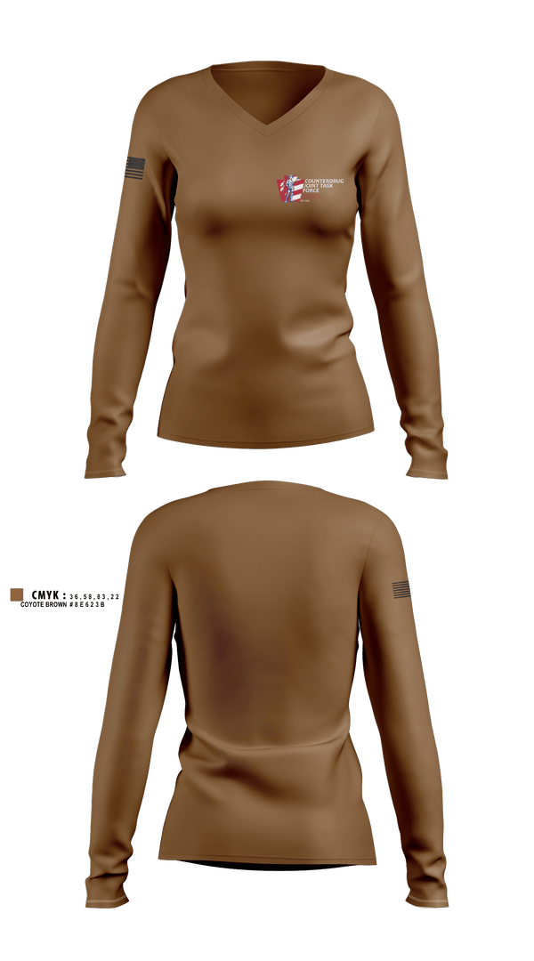 Womens Long Sleeve Vneck Shirt, Counterdrug Joint Task Force, Army, Teamtime, Team time, sublimation, custom sports apparel, team uniforms, spirit wear, spiritwear, sports uniforms, custom shirts, team store, custom team store, fundraiser sports, apparel fundraiser