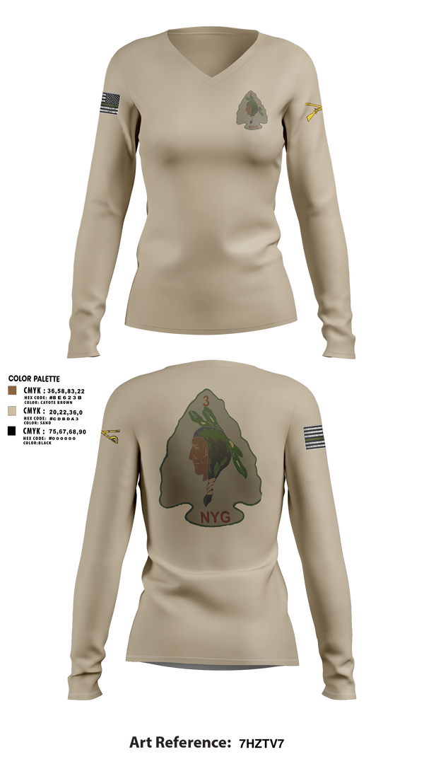 Womens Long Sleeve Vneck Shirt, , National Guard, Teamtime, Team time, sublimation, custom sports apparel, team uniforms, spirit wear, spiritwear, sports uniforms, custom shirts, team store, custom team store, fundraiser sports, apparel fundraiser