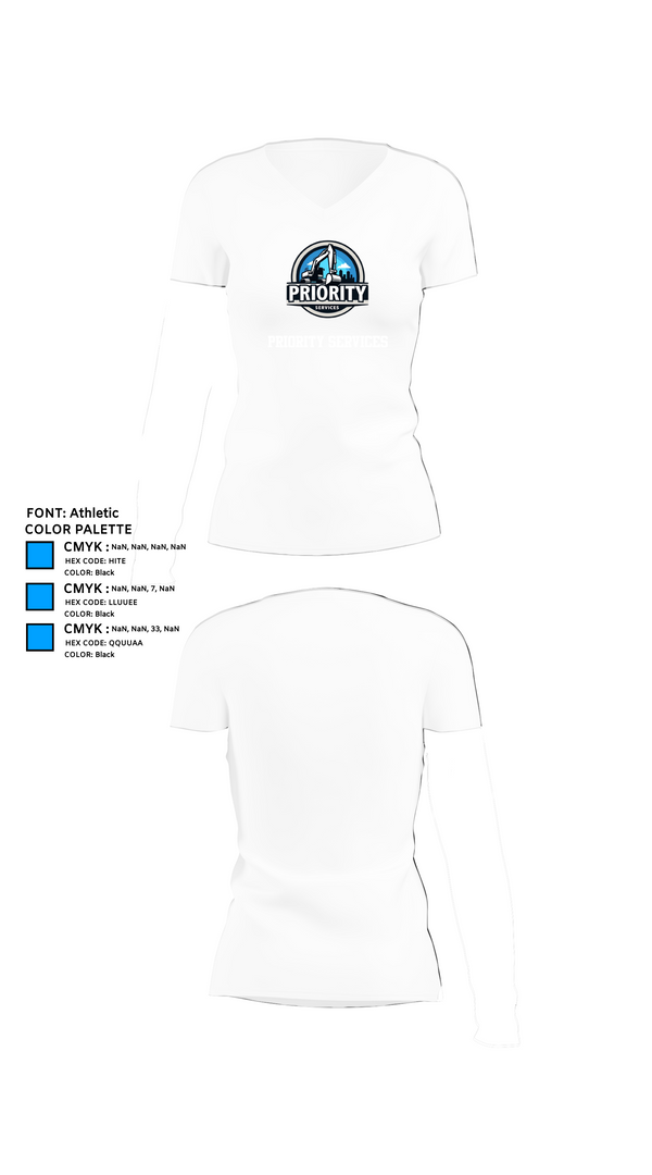 Womens Short Sleeve Vneck Shirt, Priority Services, , Teamtime, Team time, sublimation, custom sports apparel, team uniforms, spirit wear, spiritwear, sports uniforms, custom shirts, team store, custom team store, fundraiser sports, apparel fundraiser