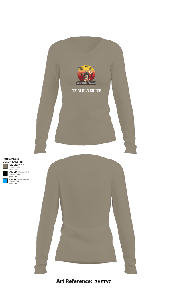 Women's Long Sleeve Vneck Shirt, TF Wolverine, Army, Teamtime, Team time, sublimation, custom sports apparel, team uniforms, spirit wear, spiritwear, sports uniforms, custom shirts, team store, custom team store, fundraiser sports, apparel fundraiser