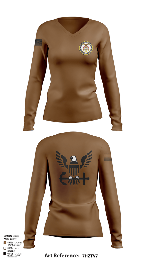 Women's Long Sleeve Vneck Shirt, Chaplain Corp, Navy, Teamtime, Team time, sublimation, custom sports apparel, team uniforms, spirit wear, spiritwear, sports uniforms, custom shirts, team store, custom team store, fundraiser sports, apparel fundraiser