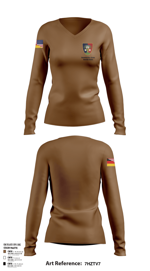 Womens Long Sleeve Vneck Shirt, U.S. Army Health Clinic - Baumholder, Army, Teamtime, Team time, sublimation, custom sports apparel, team uniforms, spirit wear, spiritwear, sports uniforms, custom shirts, team store, custom team store, fundraiser sports, apparel fundraiser