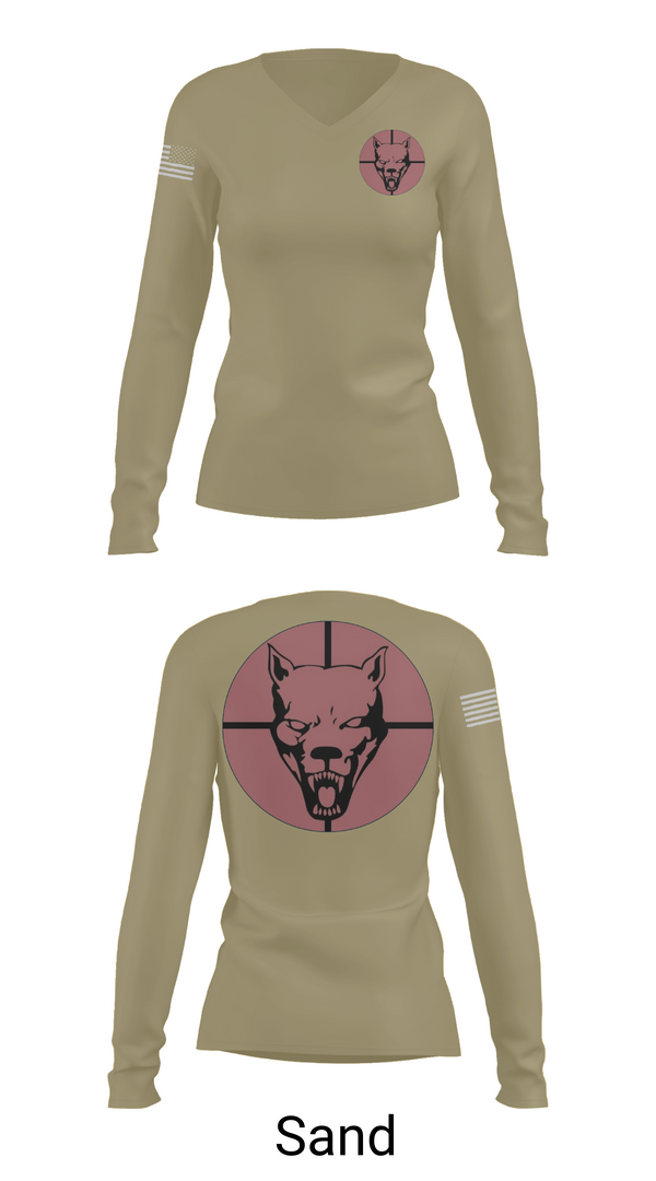 Womens Long Sleeve Vneck Shirt, Hellhound PLT, A CO, 2-8 CAV, , Teamtime, Team time, sublimation, custom sports apparel, team uniforms, spirit wear, spiritwear, sports uniforms, custom shirts, team store, custom team store, fundraiser sports, apparel fundraiser