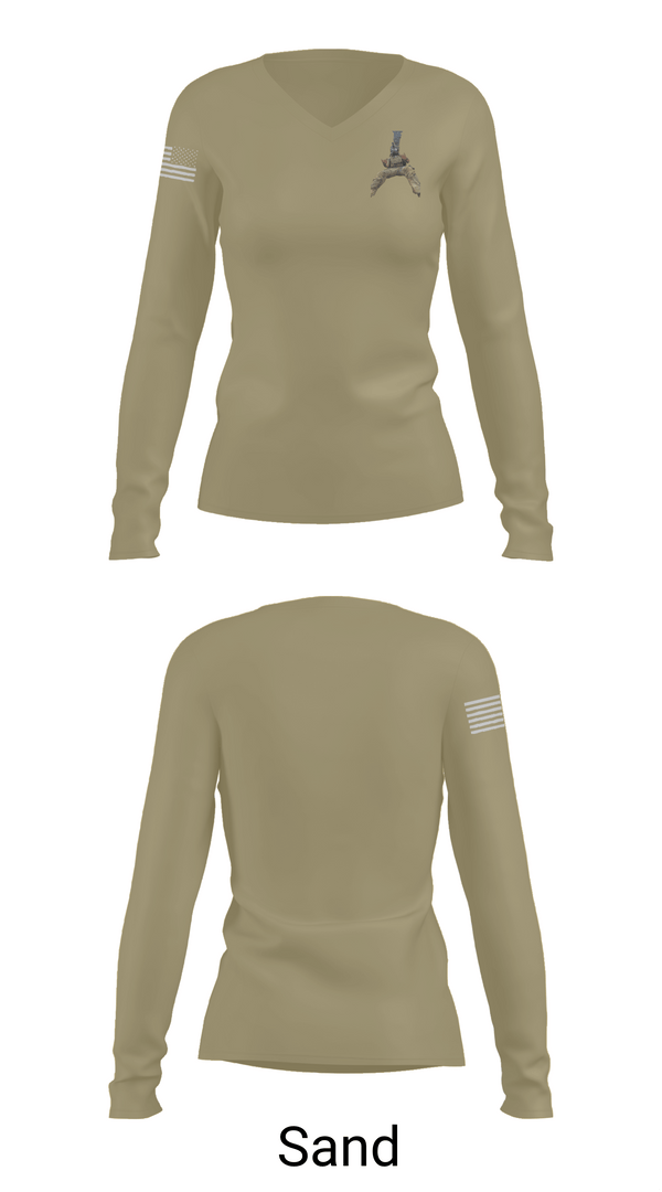 Womens Long Sleeve Vneck Shirt 1, Grim Troop, Army, Teamtime, Team time, sublimation, custom sports apparel, team uniforms, spirit wear, spiritwear, sports uniforms, custom shirts, team store, custom team store, fundraiser sports, apparel fundraiser