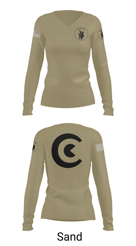 Womens Long Sleeve Vneck Shirt, Diniz, Army, Teamtime, Team time, sublimation, custom sports apparel, team uniforms, spirit wear, spiritwear, sports uniforms, custom shirts, team store, custom team store, fundraiser sports, apparel fundraiser