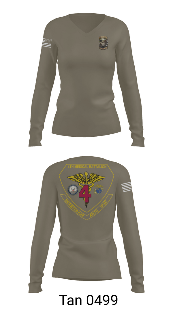 Womens Long Sleeve Vneck Shirt, 4th Med Battalion, Marines, Teamtime, Team time, sublimation, custom sports apparel, team uniforms, spirit wear, spiritwear, sports uniforms, custom shirts, team store, custom team store, fundraiser sports, apparel fundraiser