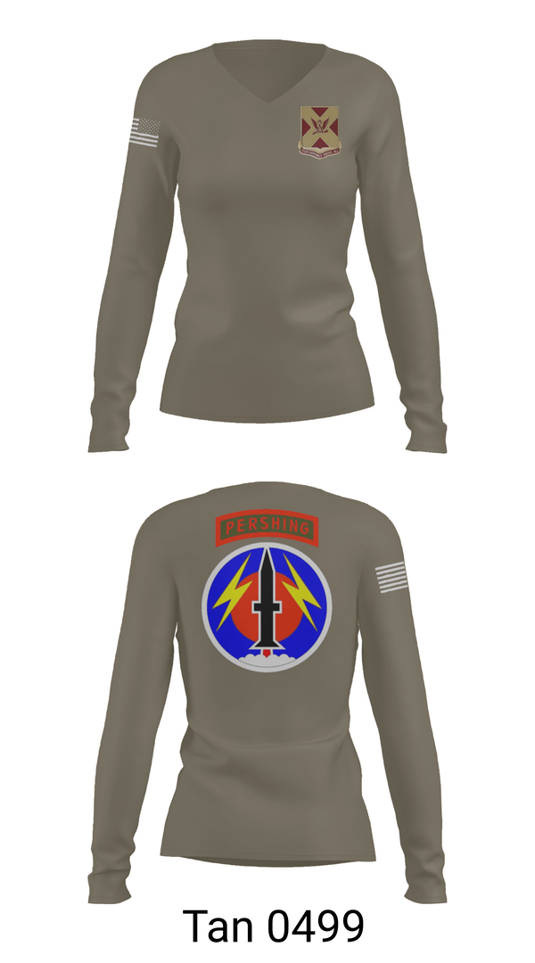 Womens Long Sleeve Vneck Shirt, 4/9 Field Artillery 56 Command (Pershing), Army, Teamtime, Team time, sublimation, custom sports apparel, team uniforms, spirit wear, spiritwear, sports uniforms, custom shirts, team store, custom team store, fundraiser sports, apparel fundraiser