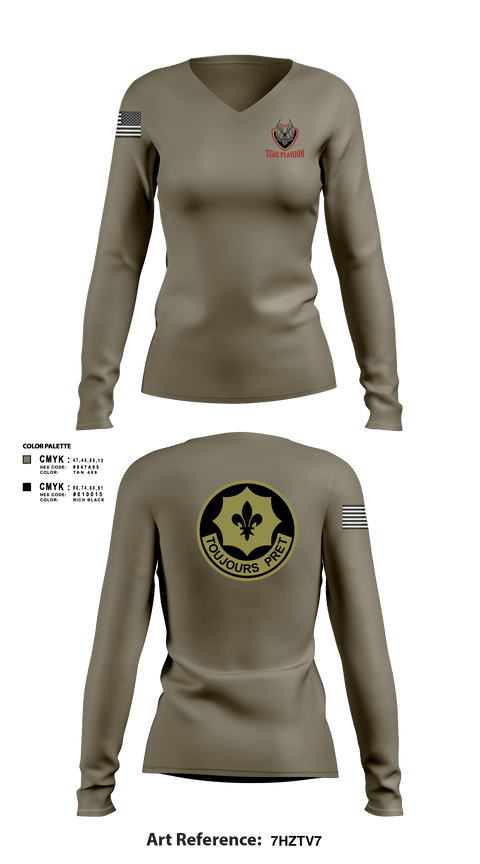 Womens Long Sleeve Vneck Shirt, 2/2 E TRP, Army, Teamtime, Team time, sublimation, custom sports apparel, team uniforms, spirit wear, spiritwear, sports uniforms, custom shirts, team store, custom team store, fundraiser sports, apparel fundraiser