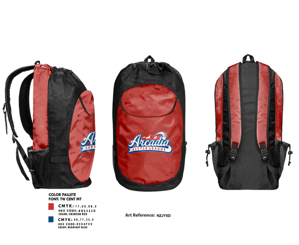 Gear Bag, Arcadia Little League Baseball, Baseball, Teamtime, Team time, sublimation, custom sports apparel, team uniforms, spirit wear, spiritwear, sports uniforms, custom shirts, team store, custom team store, fundraiser sports, apparel fundraiser