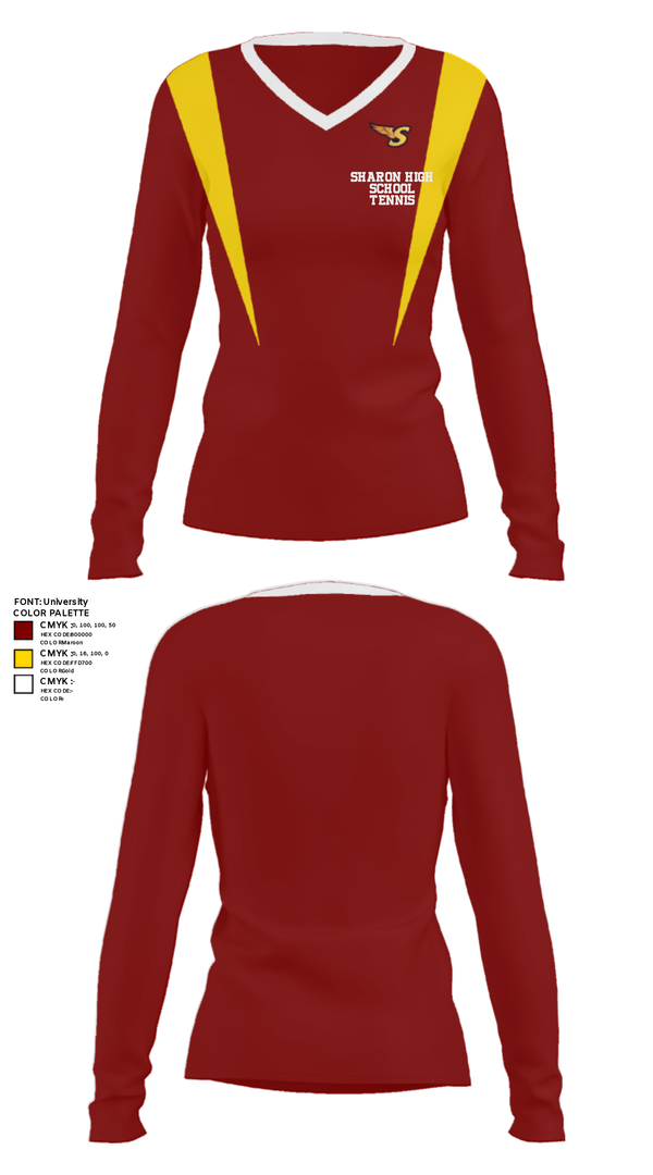 Women's Long Sleeve Vneck Shirt, Sharon High School Tennis, Tennis, Teamtime, Team time, sublimation, custom sports apparel, team uniforms, spirit wear, spiritwear, sports uniforms, custom shirts, team store, custom team store, fundraiser sports, apparel fundraiser