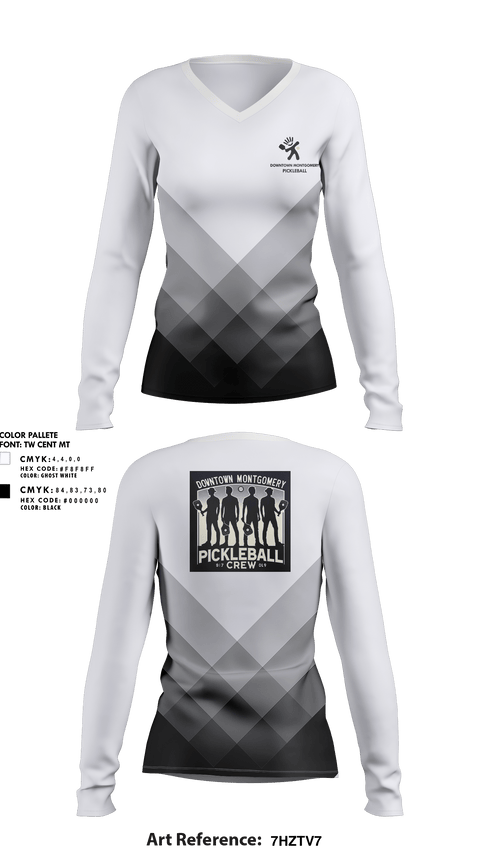 Womens Long Sleeve Vneck Shirt, Downtown Montgomery Pickleball Crew, Spirit Store, Teamtime, Team time, sublimation, custom sports apparel, team uniforms, spirit wear, spiritwear, sports uniforms, custom shirts, team store, custom team store, fundraiser sports, apparel fundraiser