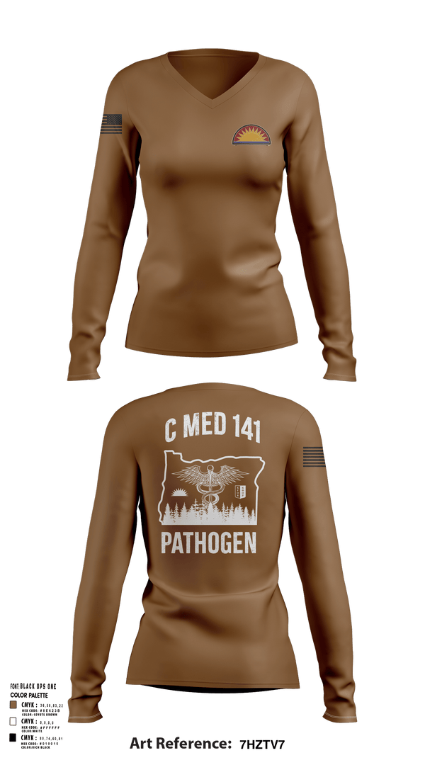 Womens Long Sleeve Vneck Shirt, C MED 141, National Guard, Teamtime, Team time, sublimation, custom sports apparel, team uniforms, spirit wear, spiritwear, sports uniforms, custom shirts, team store, custom team store, fundraiser sports, apparel fundraiser