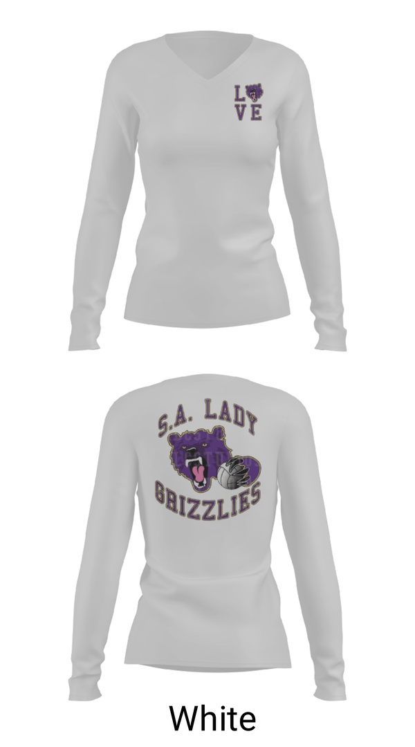 Women's Long Sleeve Vneck Shirt, SA LADY GRIZZLES, Women's Volleyball, Teamtime, Team time, sublimation, custom sports apparel, team uniforms, spirit wear, spiritwear, sports uniforms, custom shirts, team store, custom team store, fundraiser sports, apparel fundraiser