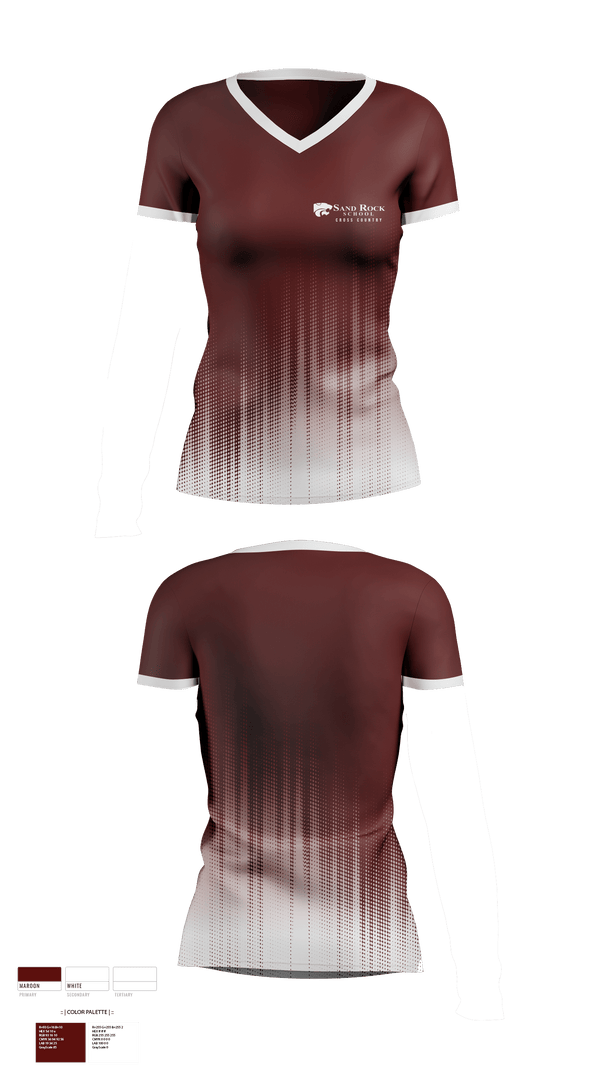 Womens Short Sleeve Vneck Shirt, Sand Rock High School Cross Country, Cross Country, Teamtime, Team time, sublimation, custom sports apparel, team uniforms, spirit wear, spiritwear, sports uniforms, custom shirts, team store, custom team store, fundraiser sports, apparel fundraiser