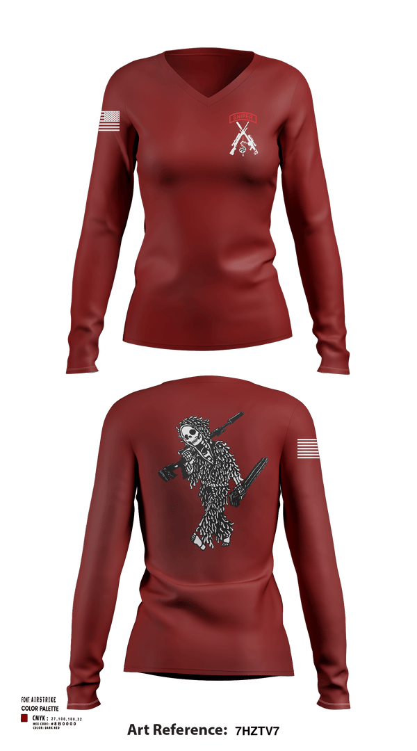 Womens Long Sleeve Vneck Shirt, 2-5 CAV Snipers, Army, Teamtime, Team time, sublimation, custom sports apparel, team uniforms, spirit wear, spiritwear, sports uniforms, custom shirts, team store, custom team store, fundraiser sports, apparel fundraiser