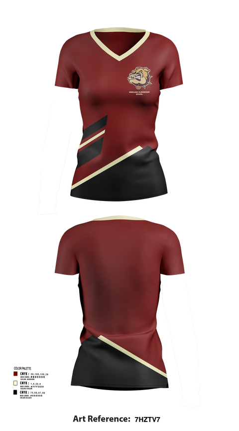 Womens Short Sleeve Vneck Shirt, Highland Elementary School, Spirit Store, Teamtime, Team time, sublimation, custom sports apparel, team uniforms, spirit wear, spiritwear, sports uniforms, custom shirts, team store, custom team store, fundraiser sports, apparel fundraiser