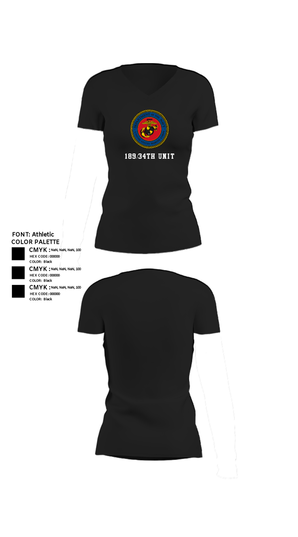 Women's Short Sleeve Vneck Shirt, 189/34th unit, Marines, Teamtime, Team time, sublimation, custom sports apparel, team uniforms, spirit wear, spiritwear, sports uniforms, custom shirts, team store, custom team store, fundraiser sports, apparel fundraiser