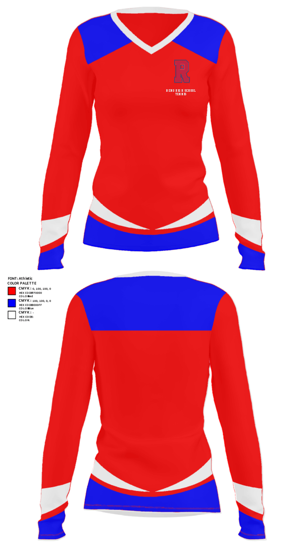 Women's Long Sleeve Vneck Shirt, Reno High School Tennis, Tennis, Teamtime, Team time, sublimation, custom sports apparel, team uniforms, spirit wear, spiritwear, sports uniforms, custom shirts, team store, custom team store, fundraiser sports, apparel fundraiser