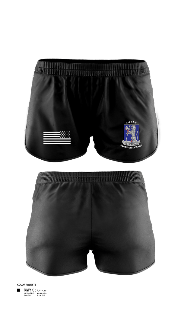 Womens Shorts, 1-77 AR A Co., Army, Teamtime, Team time, sublimation, custom sports apparel, team uniforms, spirit wear, spiritwear, sports uniforms, custom shirts, team store, custom team store, fundraiser sports, apparel fundraiser